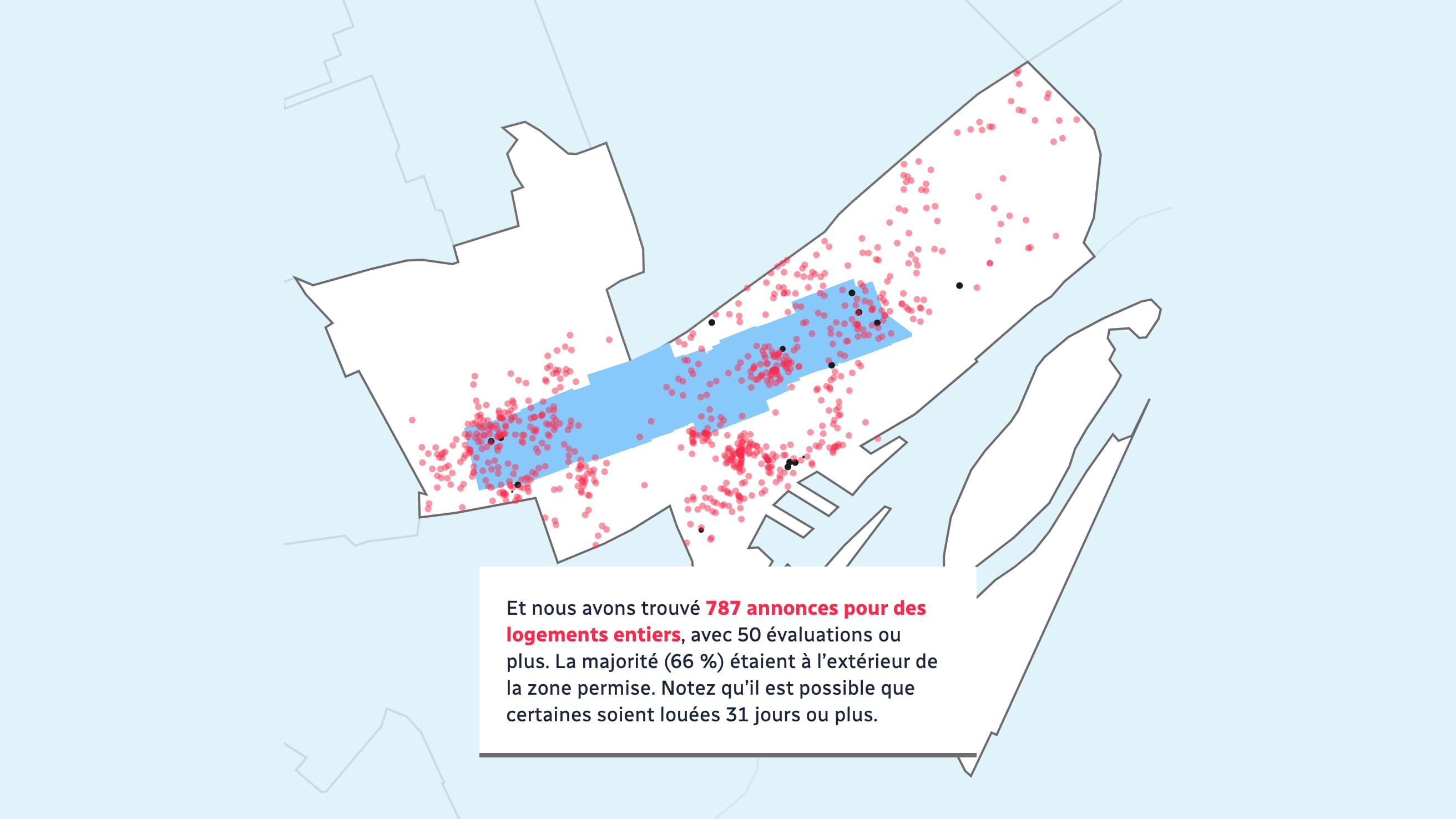 Une carte montrant des logements à louer sur Airbnb.