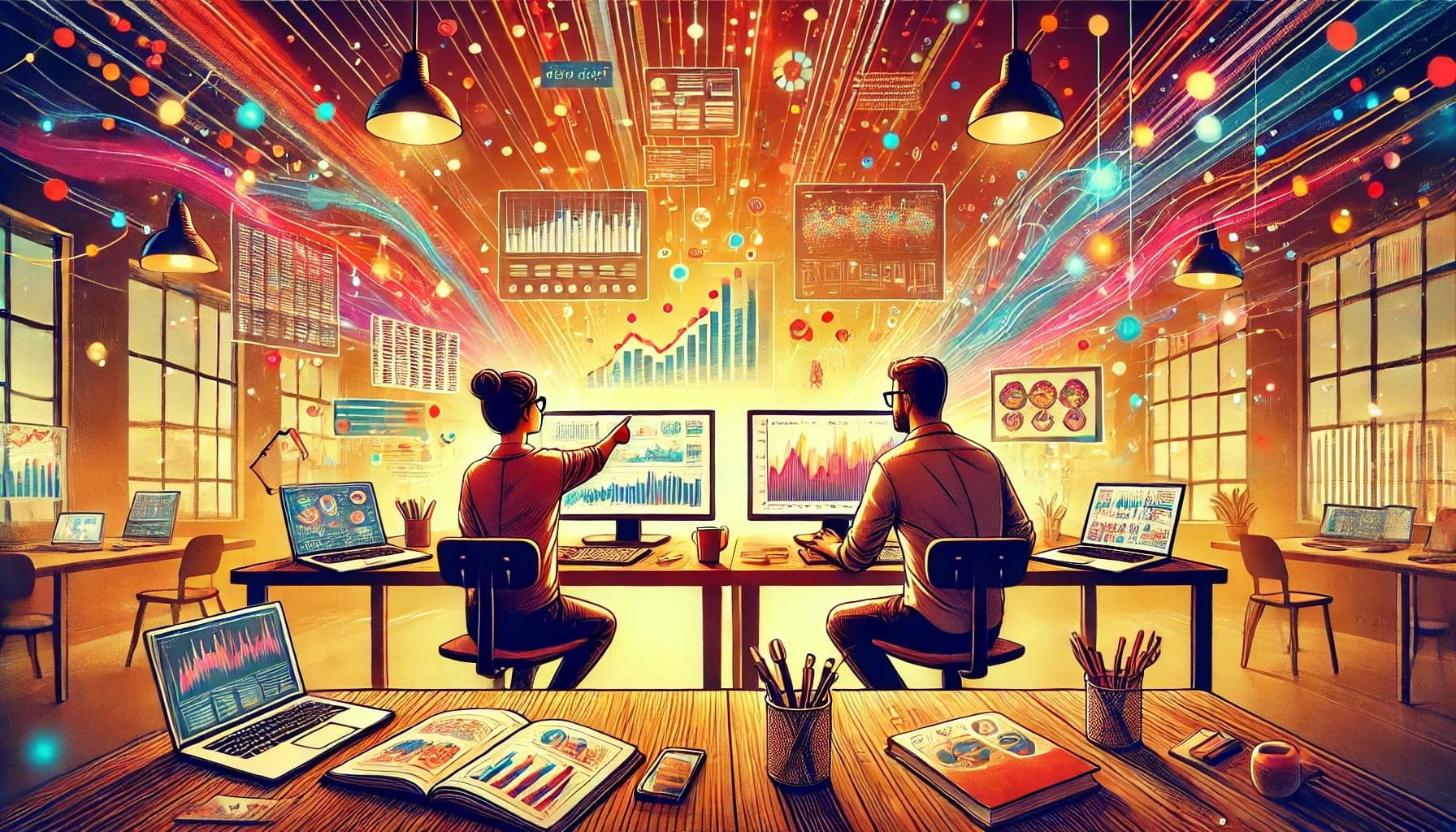 Two data journalists working together.